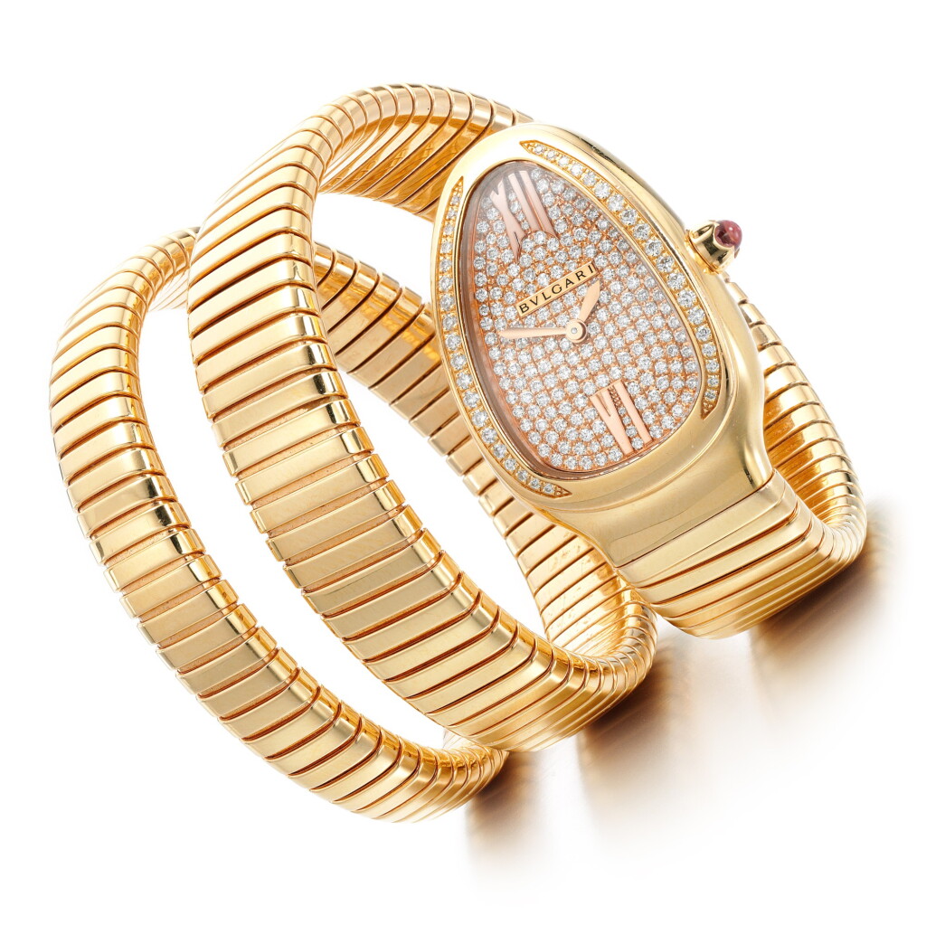 View full screen - View 1 of Lot 109. Bulgari | Lady's diamond wristwatch, 'Serpenti Tubogas'.