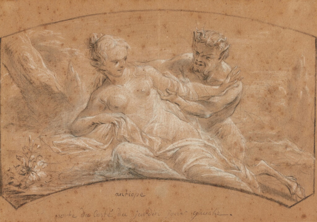 View full screen - View 1 of Lot 157. A pair of over door designs: a) Antiope and a satyr, b) Lida and the swan.