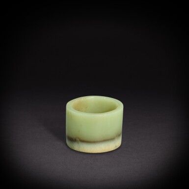 View full screen - View 1 of Lot 7814. A yellowish-celadon jade ring, Neolithic period, Longshan culture | 新石器時代 龍山文化 青黃玉筒.
