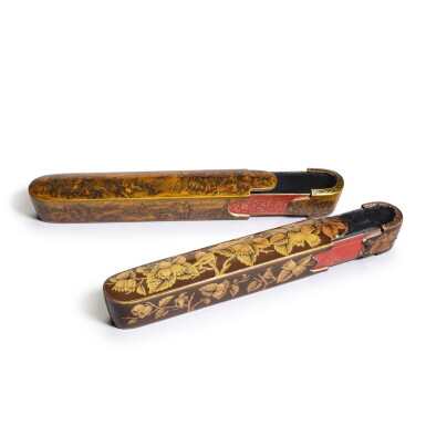 View full screen - View 1 of Lot 33. Two Qajar lacquer pen-boxes (qalamdan), Persia, mid-19th century and circa 1900.