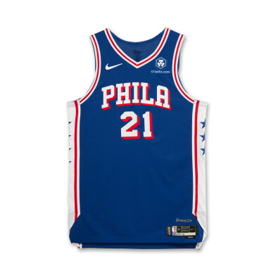 View full screen - View 1 of Lot 17. Joel Embiid Philadelphia 76ers 2024-2025 Game Worn Icon Edition Jersey | Double-Double.