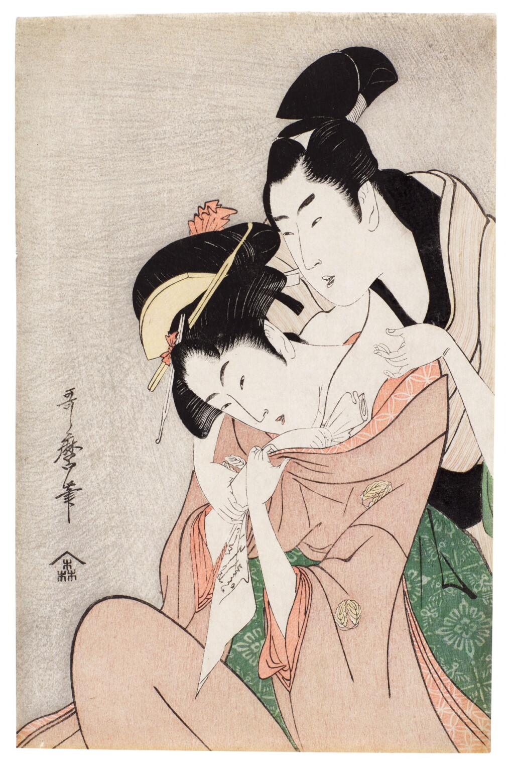 View full screen - View 1 of Lot 2. Kitagawa Utamaro (1754-1806) Beauty holding a letter from her lover, Edo period, late 18th - early 19th century.