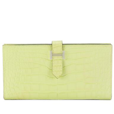 View full screen - View 1 of Lot 206. Jaune Bourgeon Matte Mississippiensis Alligator Bearn Wallet Palladium Hardware, 2021.
