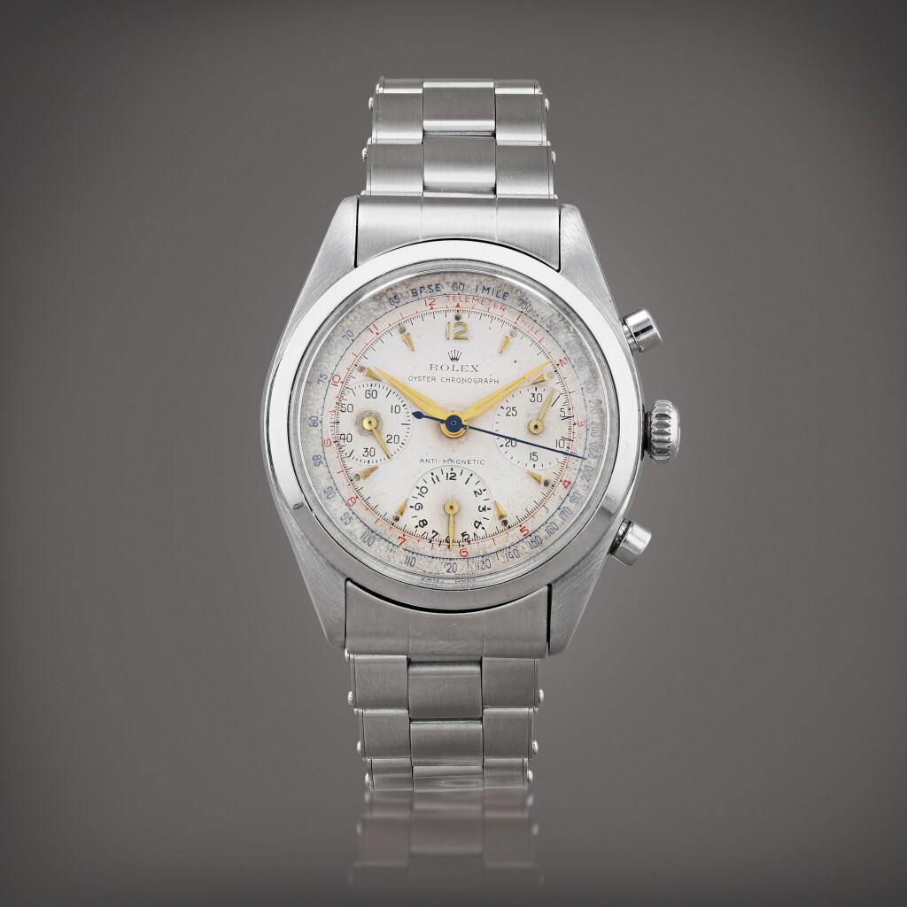 全螢幕檢視 - 查看377Pre-Daytona, reference 6234 Montre bracelet chronographe en acier | Stainless steel chronograph wristwatch with bracelet Vers 1957 | Circa 1957的1
