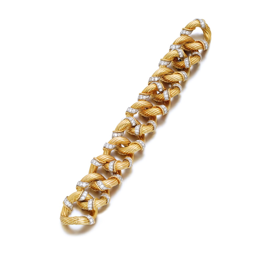 View full screen - View 1 of Lot 725. Gold and Diamond Bracelet.