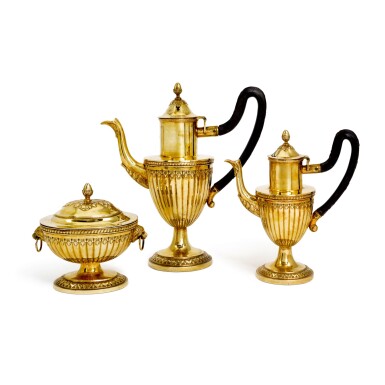 View full screen - View 1 of Lot 77. An 18th century German silver-gilt three piece coffee service, Johann Jakob Hermann Grabe, Augsburg, 1793-1795.