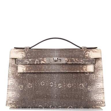 View full screen - View 1 of Lot 29. Ombre Mini Kelly Pochette in Shiny Varanus Salvator Lizard with Palladium Hardware, 2019.