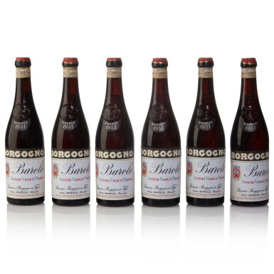 View full screen - View 1 of Lot 614. Barolo Riserva 1957 Giacomo Borgogno e Figli (12 BT).