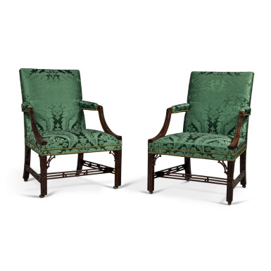 View full screen - View 1 of Lot 45. A Pair of George III Mahogany Library Armchairs, circa 1765.