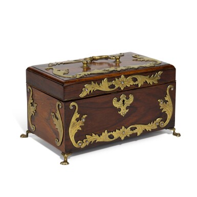 View full screen - View 1 of Lot 273. An Anglo-Indian Brass-Mounted Solid Rosewood Tea Caddy, First Half 19th Century.