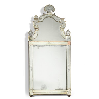 View full screen - View 1 of Lot 166. An Italian engraved glass mirror, Venice, 18th century.
