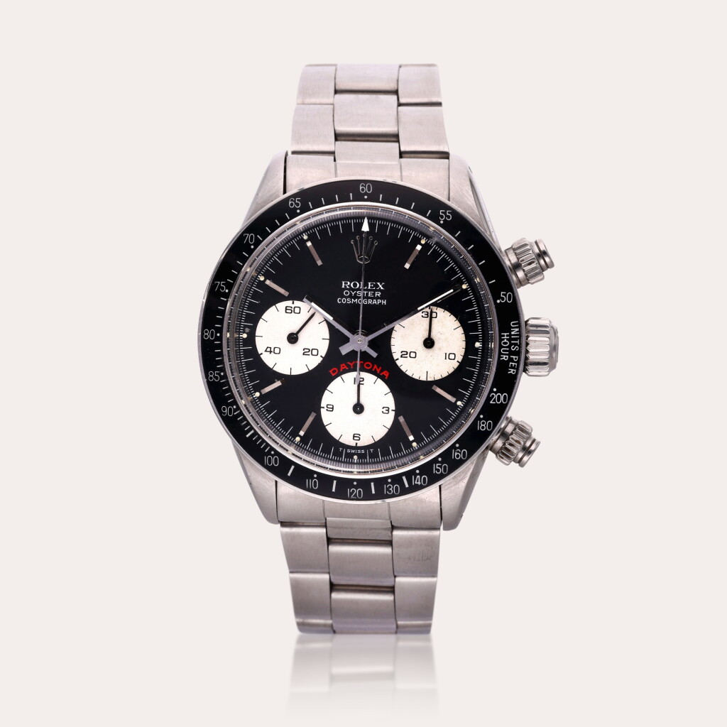 View full screen - View 1 of Lot 416. Reference 6263 Daytona ‘Big Red’ | A stainless steel chronograph wristwatch with bracelet, Circa 1985 .