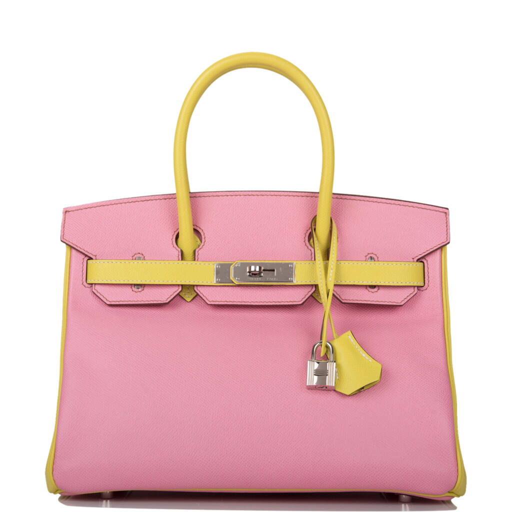 View full screen - View 1 of Lot 34. HERMÈS | HORSESHOE STAMP (HSS) BICOLOR BUBBLEGUM AND LIME BIRKIN 30CM OF EPSOM LEATHER WITH PALLADIUM HARDWARE.