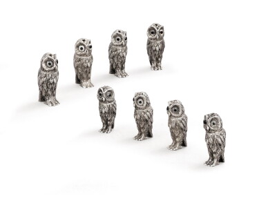 View full screen - View 1 of Lot 52. Four pairs of sterling silver owl shakers, 20th century.