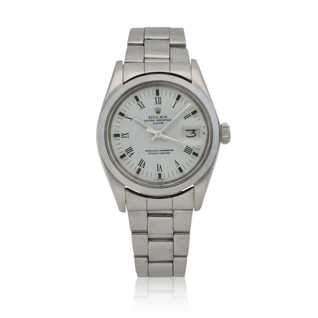 View full screen - View 1 of Lot 640. Oyster Perpetual Date, Ref. 1500 Stainless steel wristwatch with date and bracelet Circa 1976.