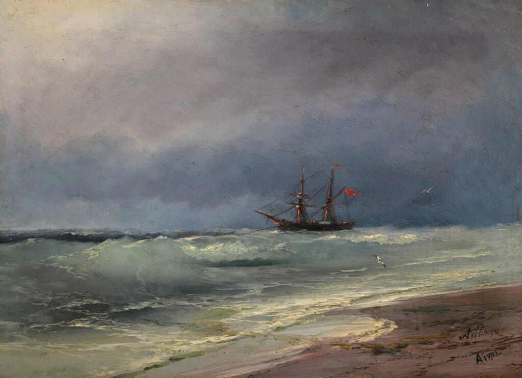 View full screen - View 1 of Lot 1. IVAN KONSTANTINOVICH AIVAZOVSKY | SAILING SHIP ON A STORMY DAY.
