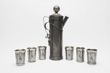 View full screen - View 1 of Lot 29. AN AMERICAN SILVER-PLATED GOLF-THEMED COCKTAIL SET .