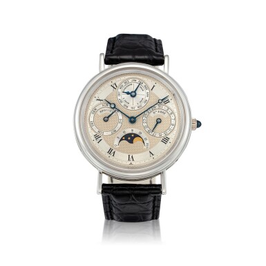 View full screen - View 1 of Lot 22. Classique Platinum perpetual calendar wristwatch with moon phases and leap-year indication Circa 1995 | 寶璣「Classique」鉑金萬年曆腕錶備月相及閏年顯示,年份約1995.