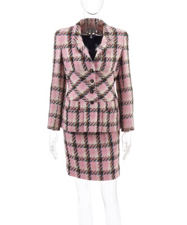 View full screen - View 1 of Lot 114. CHANEL | WOOL TWEED JACKET AND SKIRT .