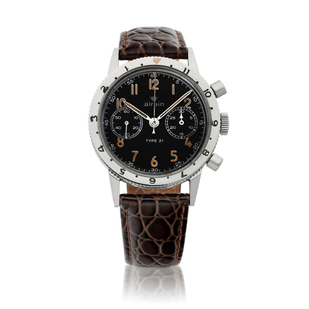 View full screen - View 1 of Lot 2142. Type 21 | A stainless steel flyback chronograph wristwatch, Circa 1955 |Type21 | 精鋼飛返計時腕錶,約1955年製.