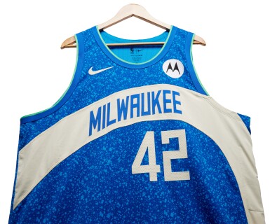View full screen - View 1 of Lot 35. Robin Lopez Milwaukee Bucks 2023-2024 In-Season Tournament Quarterfinals Game Worn City Edition Jersey.