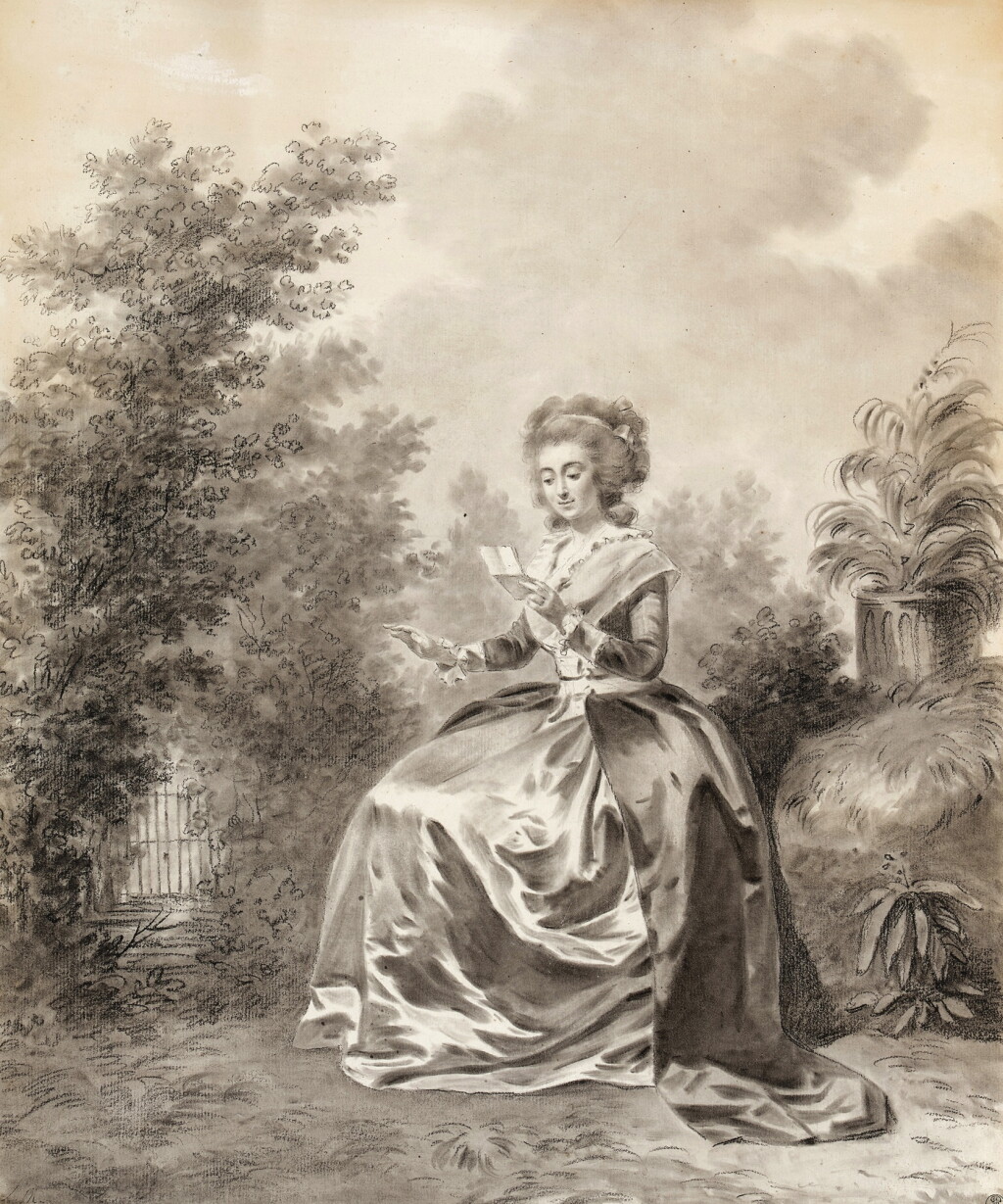 View full screen - View 1 of Lot 1. Madame Vigée Le Brun Seated in a Garden Reading a Letter.