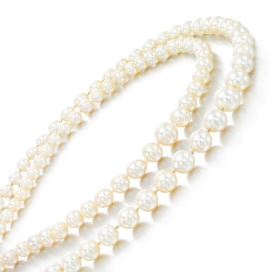 View full screen - View 1 of Lot 92. Two cultured pearl necklaces.