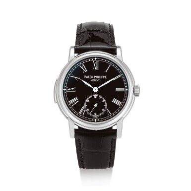 Voir en plein écran - Voir 1 du lot 2296. PATEK PHILIPPE | REFERENCE 5078 A PLATINUM MINUTE REPEATING WRISTWATCH WITH BLACK LACQUERED DIAL, CIRCA 2016 | " | 百達翡麗 | 型號5078 鉑金三問腕錶,備黑漆錶盤,機芯編號5175920,錶殼編號6122593,約2016年製".