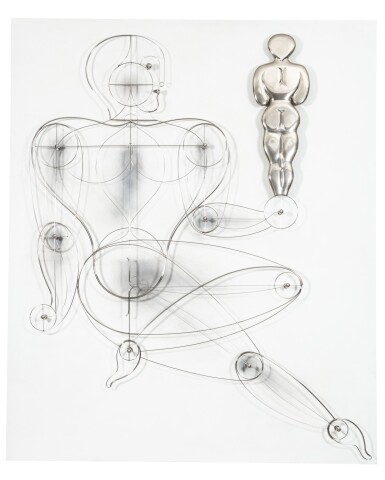 View full screen - View 1 of Lot 42. Drahtfigur Homo mit Rückenfigur auf der Hand.