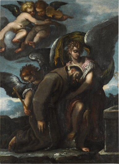 View full screen - View 1 of Lot 41. Saint Francis supported by angels.