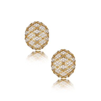 View full screen - View 1 of Lot 161. A Pair of Diamond Earclips.