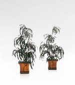 A pair of painted metal leafy bamboo planters, 20th century