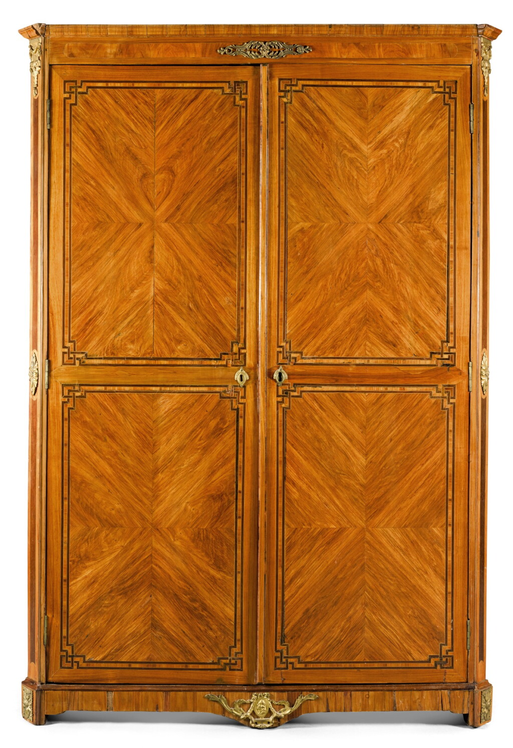 View full screen - View 1 of Lot 43. A LOUIS XVI GILT-BRONZE MOUNTED TULIPWOOD AND AMARANTH PARQUETRY ARMOIRE, CIRCA 1775.