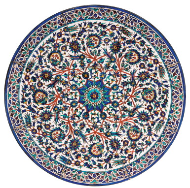View full screen - View 1 of Lot 297. A COFFEE TABLE MOUNTED WITH KUTAHYA POTTERY TILES, TURKEY, LATE 19TH CENTURY, WITH MODERN FRAME.