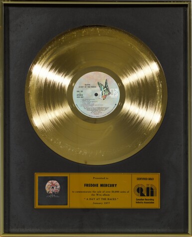 View full screen - View 1 of Lot 2066. Queen – Freddie Mercury’s CRIA sales award for A Day At The Races.