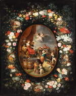 The Triumph of Flora with a garland of flowers and allegories of the Five Senses | Triomphe de Flore entouré d'une guirlande de fleurs et de médaillons aux allégories des cinq sens