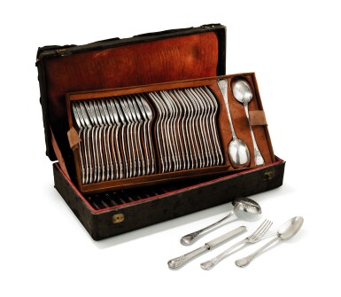 View full screen - View 1 of Lot 5. A SILVER 75-PIECE DESSERT SET, EMILE PUIFORCAT, PARIS, CIRCA 1870 | MÉNAGÈRE À DESSERT DE 75 PIÈCES EN ARGENT PAR EMILE PUIFORCAT, PARIS, VERS 1870.