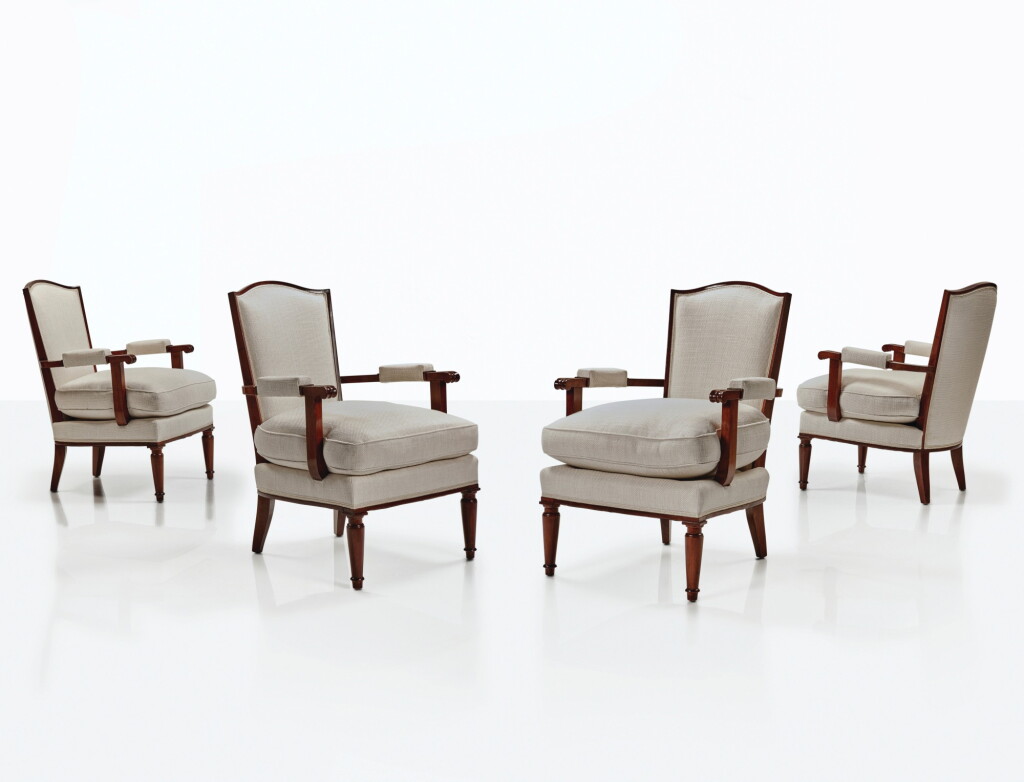 View full screen - View 1 of Lot 87. Jules Leleu, Set of Four Armchairs.