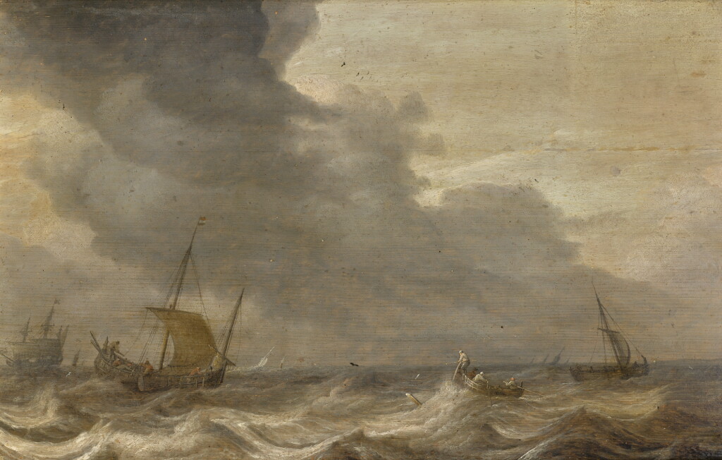 Voir en plein écran - Voir 1 du lot 104. BONAVENTURA PEETERS THE ELDER | Shipping vessels in stormy waters, the coast beyond.