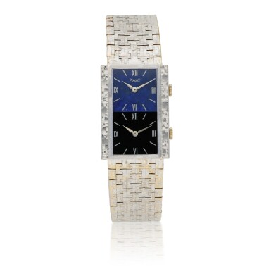 View full screen - View 1 of Lot 115. PIAGET | REF 69212 A 16 WHITE GOLD DUAL TIME WRISTWATCH WITH LAPIS LAZULI AND ONYX DIAL CIRCA 1975.