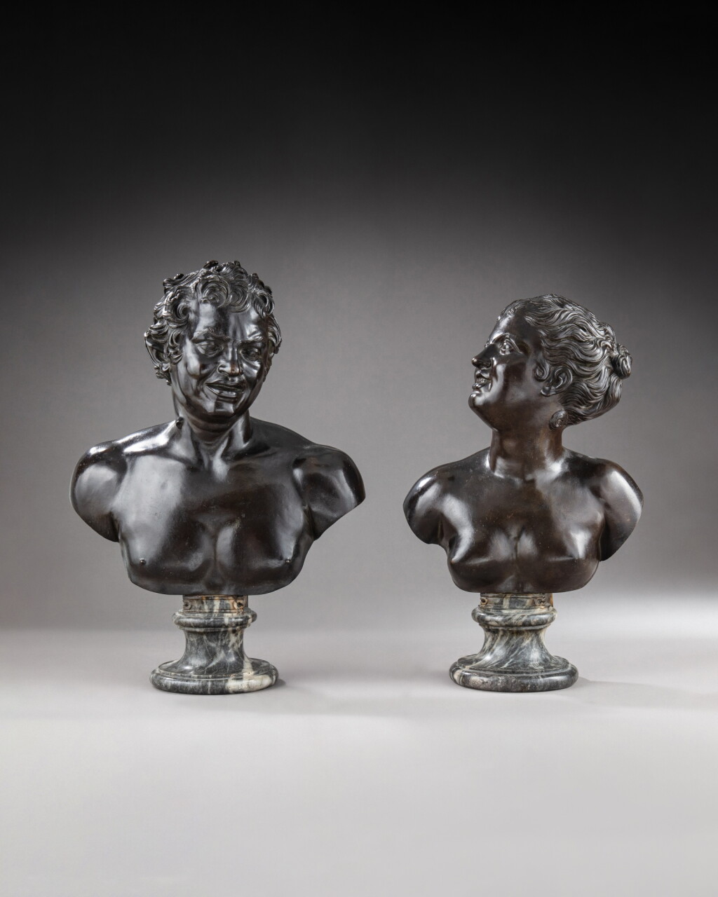 View full screen - View 1 of Lot 132. Pair of busts of a Faun and Fauness.