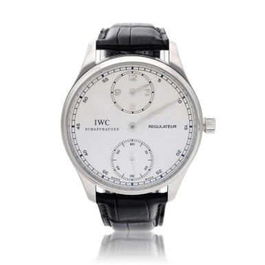 View full screen - View 1 of Lot 157. Reference IW5444-03 Portugieser Regulateur, A limited edition platinum wristwatch, Circa 2008.