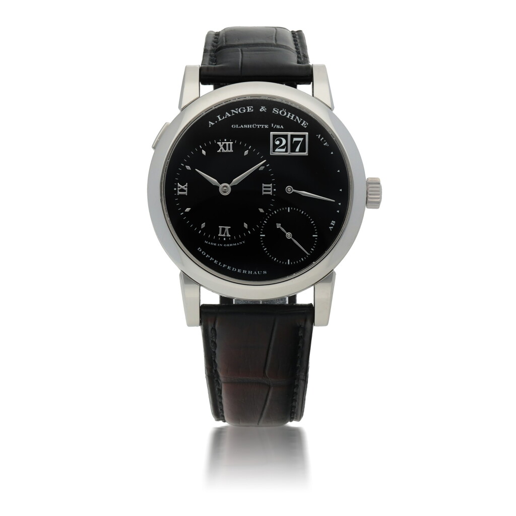 View full screen - View 1 of Lot 657. A. LANGE & SÖHNE | LANGE 1, PLATINUM WRISTWATCH WITH DATE AND POWER RESERVE INDICATION CIRCA 2010.