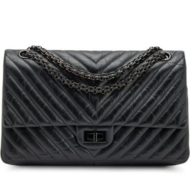 View full screen - View 1 of Lot 86. Black Calfskin Chevron Quilted 2.55 Reissue 226 Double Flap Black Hardware, 2017-2018.