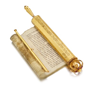 View full screen - View 1 of Lot 84. A Jewelled 18 Karat Gold Megillah, Probably Israeli, late 20th century.