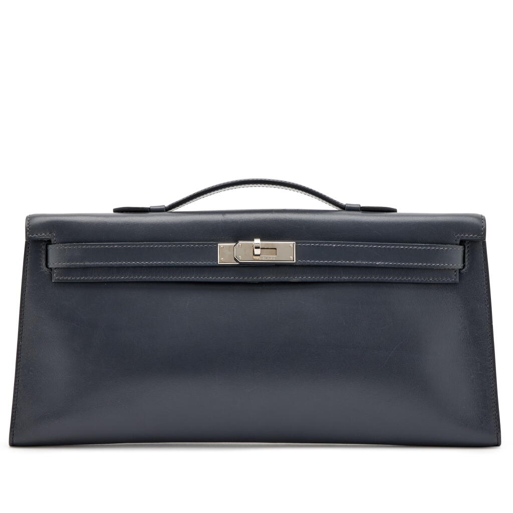 View full screen - View 1 of Lot 175. Graphite Tadelakt Kelly Longue Pochette Clutch Palladium Hardware, 2008 .