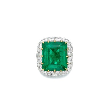 View full screen - View 1 of Lot 114. Emerald and Diamond Ring.