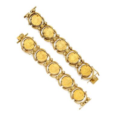 View full screen - View 1 of Lot 102. Paul Flato | Two Gold Mexican Coin Bracelets.