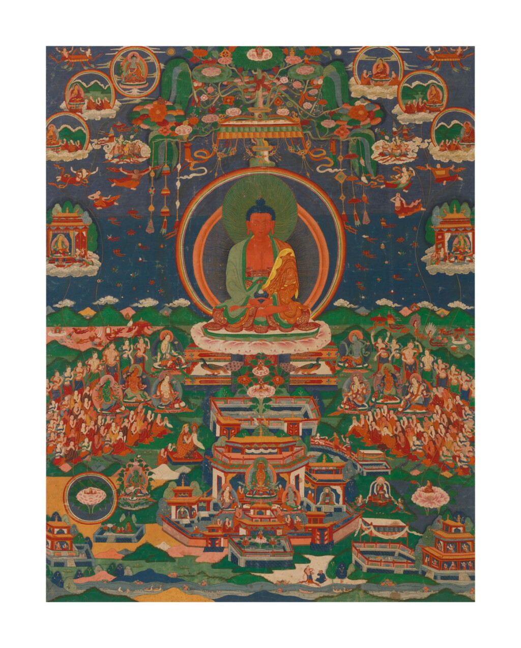 View full screen - View 1 of Lot 123. A thangka depicting Amitabha in Sukhavati, Eastern Tibet, 18th century.