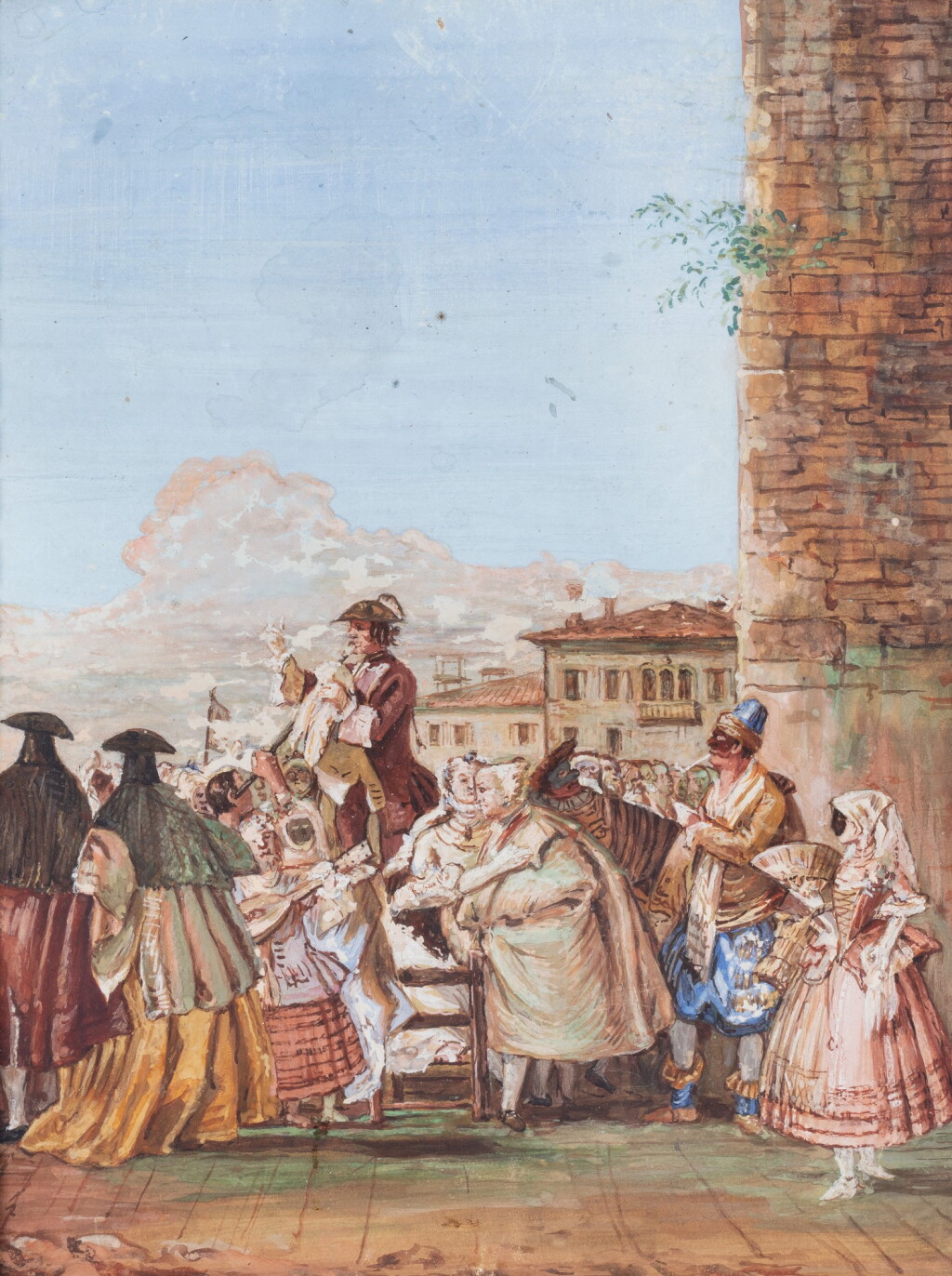 View full screen - View 1 of Lot 220. Italian School, 19th Century, in the manner of Tiepolo, A carnival scene | Ecole italienne du XIXe siècle, dans le goût de Tiepolo, Scène de carnaval.